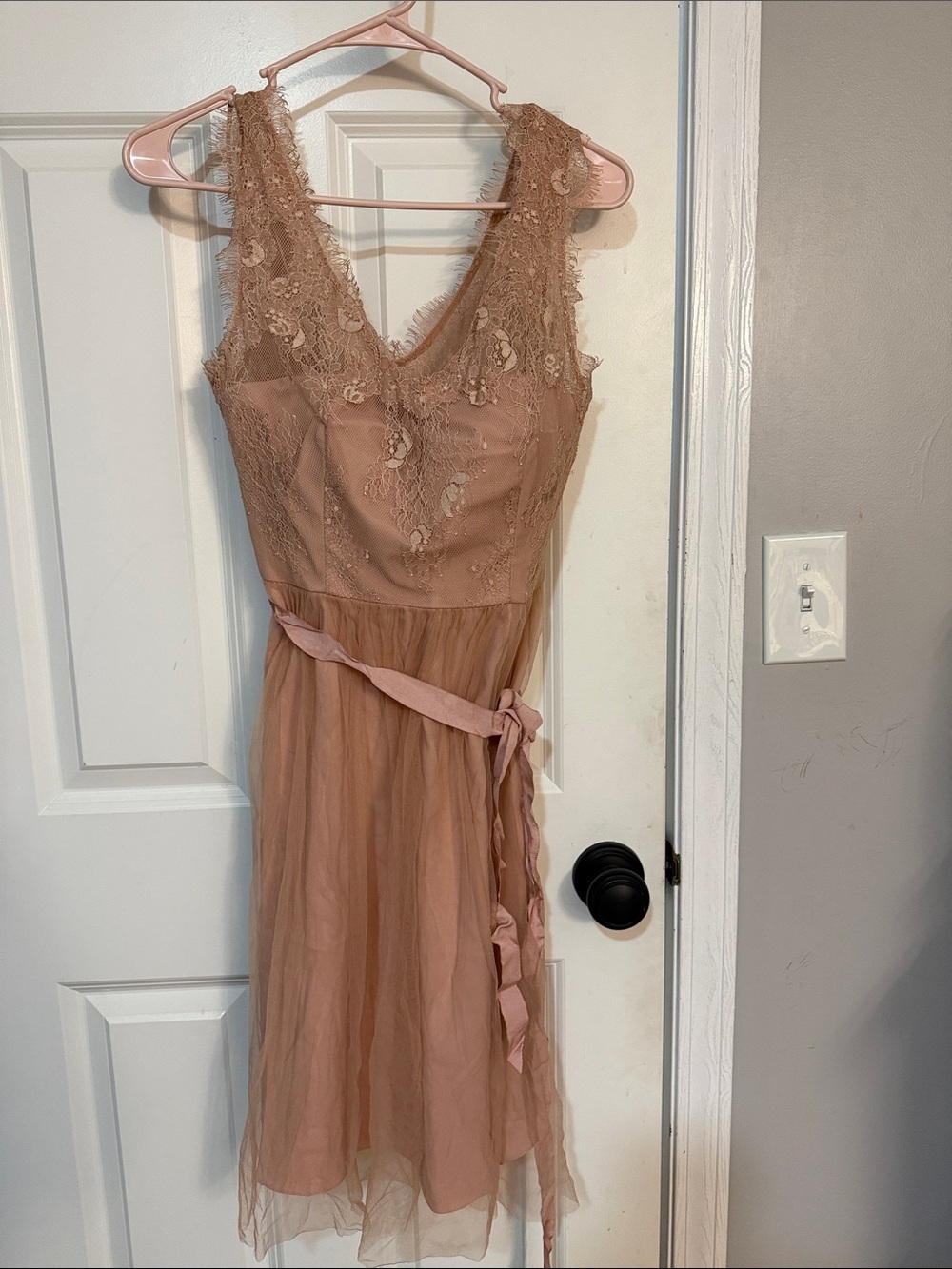 Hitherto by Anthropologie Blush Eyelash Lace Tulle Dress Size 4
